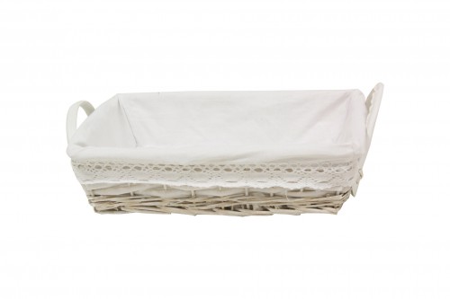 White wicker tray w/fabric s/3